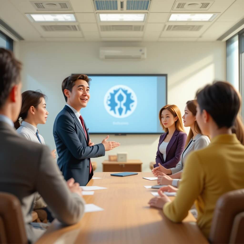 社内説明会の実施 社内で説明会をしている様子